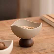 Vintage Ceramic Bowl With Sturdy Wooden Base - Triangular Ceramic Bowl, Reusable Multipurpose Dessert Bowl For Home And Restaurant, Hand Wash Only, Creative Fruit Snack Cup, Novelty Tableware, Textured Surface | Kitchen Decor - Multicolor - View 8