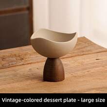 Vintage Ceramic Bowl With Sturdy Wooden Base - Triangular Ceramic Bowl, Reusable Multipurpose Dessert Bowl For Home And Restaurant, Hand Wash Only, Creative Fruit Snack Cup, Novelty Tableware, Textured Surface | Kitchen Decor - Multicolor - View 11
