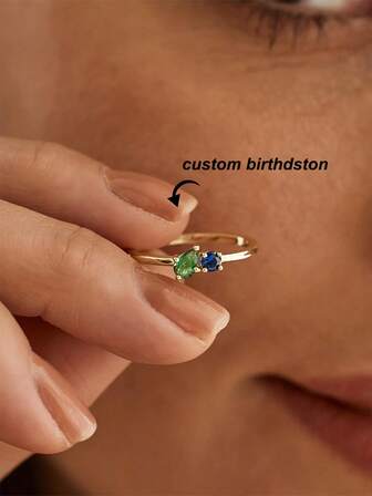 Anillo de piedra natal personalizado, color dorado, anillo de madre personalizado, incrustado con gemas exquisitas, joyería simple de acero inoxidable, regalo para la mejor amiga