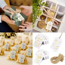 SallyFashion 100PCS Gold Stamp Gift Tags With Strings White Paper Tags Hanging Labels For Wedding Bridal Party Baby Shower Invitation Thanksgiving - WhiteandGold - View 1