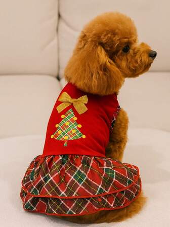 holdhoney Vestido de perro a cuadros festivos con lazo elegante - Disfraz de mascota lindo para Navidad y Halloween para perros pequeños y medianos, perfecto para fiestas, fotos familiares, celebraciones de cumpleaños y atuendos festivos