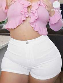 Sexy High-Waist Stretch Denim Shorts – Casual Chic Slim Fit Hotpants Pocket Casual And Simple Daily Wear, Stretch Cotton Fabric, Soft And Comfortable,Suggest Taking A Bigger Size. - 白色 - 查看 10