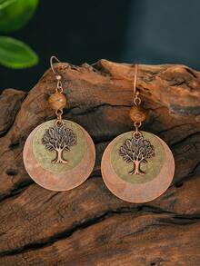 TopHanqi 1 par de pendientes colgantes de metal con diseño geométrico de gota y círculo en estilo bohemio vintage, versátiles para uso diario, ir al trabajo o fiestas de mujeres