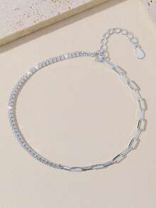 ELSEDES 1pc S925 Sterling Silver Handmade Geometric Studded Gemstone Bracelet, Showcasing Brilliant Charm, Quality Jewelry, Suitable For Women's Daily, Party, And Anniversary Outfits