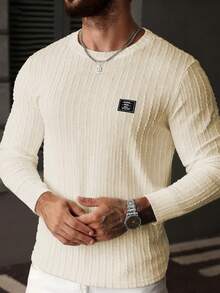 Autumn/Winter New Arrival Mature Casual Classic Wheat Ear Striped Textured Fitted Long Sleeve T-Shirt