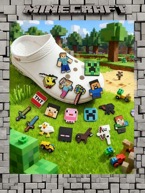 10pcs/20pcs/30pcs Minecraft Pixel Battle Game Themed Shoe Charms, Random Colors And Styles, Shoe Flowers, Shoe Buttons, Detachable Shoe Flowers, Shoe Decorative Buttons, Suitable For Birthday And Holiday Decorations