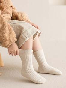 3 Paar khakifarbene, dicke, beidseitig gefütterte, warme Socken für Herbst/Winter