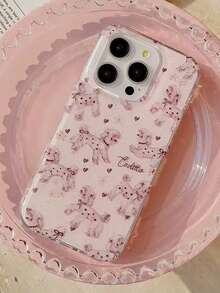 Cute Poodle & Heart Print Double Layer Phone Case, Compatible With Iphone 17 Pro Max, 16 Pro/15 Pro Max, New 14 Pro, Creative 13 Pro Max, 13/12/11, Full Coverage Anti-Fall Protective Cover - Pink - View 3