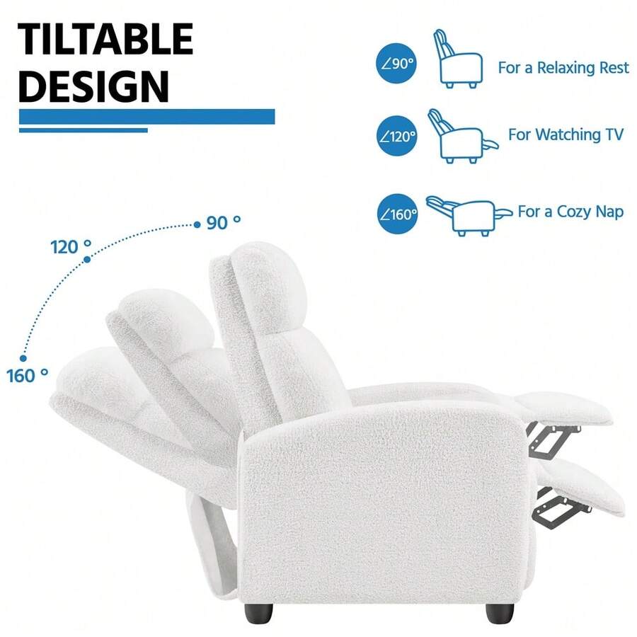 Butterslay 1pc Modern Reclining Boucle Chair Upholstered Single Sofa With Pocket Springs Recliner Chair For Living Room, Bedroom, Office - 白色 - 查看 1