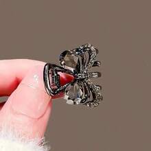 Elegant Mini Bow Hair Clip With Shiny Rhinestones - Fashionable Black Alloy Shark Clip For Women, Perfect Choice For Valentine's Day And Everyday Charm - màu đen - Xem 6