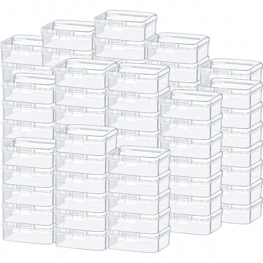 SATINIOR 100 Pcs Clear Plastic Beads Storage Containers Box Small Clear Box With Hinged Lid Small Plastic Case Mini Square Arts Crafts Storage Boxes Organizers For Small Items 2.1 X 2.1 X 0.8 Inch
