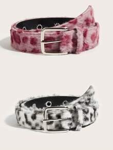 1pc Women's Fluffy Leopard Print Waist Belt, Fashion Versatile Wide Luxurious Comfortable Furry Belt