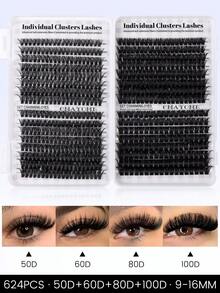 CMAYOME 640/624/60 Cluster False Eyelashes, Personal False Eyelash Book, High Capacity False Eyelashes, 9-16mm Mixed Length Eyelash Set, Beginner DIY Home Eyelash Extension Kit, Eyelash Cluster, Individual False Eyelashes, Suitable For Daily Commute, Dates, Music Festivals, Enlarges The Eyes - D - View 11
