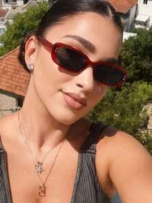 1 件时尚小方框无度数眼镜，复古独特心形铆钉小框眼镜，适合女士方形眼镜 - 彩色 - 查看 6