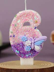 1支优雅蝴蝶数字生日蜡烛（0-9），适用于婚礼、周年纪念、迎婴派对、新娘送礼会、生日、乔迁派对 - 闪光蛋糕装饰品 - 石蜡蛋糕装饰用品 - 彩色 - 查看 8