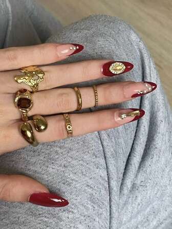 Set de 6 anillos geométricos asimétricos vintage, anillos apilables con gemas marrones falsas para mujeres, accesorios de joyería diaria y de fiesta