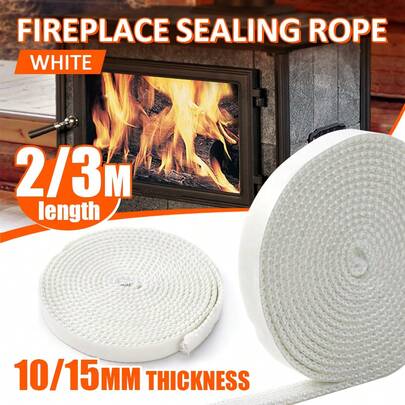 2m/3m Cuerda plana blanca para estufas Cinta autoadhesiva de fibra de vidrio para sellar la chimenea de la puerta del hogar, junta de repuesto de 10mm/15mm