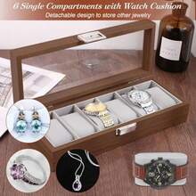 BLAZDEVE 6Slot Wooden Watch Box Organizer For Men Watch Box With Glass Window Jewelry Collection Case Organiser Holder Velvet Cushion Metal Clasp Watch Box For Men And Women