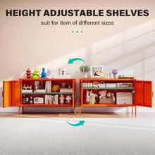 Orange Metal Storage Cabinet With Doors And Shelves,2 Door Wide Metal Locker Accent Storage Cabinet With Leg & Vent Hole,Wide TV Cabinets,Low Side Cupboard For Home,Office,Dining/Living Room - trái cam - Xem 7