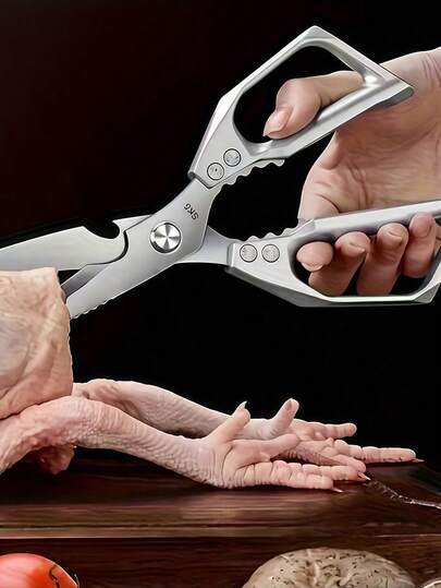 1ชิ้น กรรไกรทำครัวสแตนเลสสำหรับงานหนัก - กรรไกรตัดเนื้อ สัตว์ปีก ปลา กระดูกอย่างมืออาชีพ พร้อมใบมีดและด้ามจับตามหลักสรีรศาสตร์ - โครงสร้างสำหรับงานหนัก, สำหรับอาหาร - สำหรับบ้าน, ร้านอาหาร, โรงฆ่าสัตว์, กลางแจ้ง - กรรไกรตัดเนื้ออเนกประสงค์