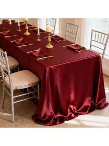 1 pièce Extra Large Nappe en Satin, Nappe Rectangulaire en Polyester Rouge Bourgogne - Convient pour la Décoration de Table de Salle à Manger de Mariage, Anniversaire, Réception, Restaurant, Banquet d'Affaires, Rassemblement Familial, Fête en Plein Air, Noël, Halloween, Saint-Valentin, Pendaison de Crémaillère, Remise des Diplômes, Nouvel An et Réception de Fête, ainsi que d'autres Nappes de Fête, Matériau Satiné Lisse et Brillant, Réutilisable - Rouge foncé - Voir 8
