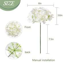 60pcs White Silk Hydrangea Artificial Flowers, Fluffy Faux Hydrangea Flower Heads With Stems, Fake Hydrangeas For DIY Crafts, Table Centerpieces, Wedding Bridal Bouquet, Home Party Arch Garland Decoration - 白色 - 查看 3