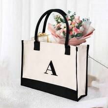 Personalized 26 Letter Tote Bag, Fashionable Canvas Handbag, Birthday Gift Exclusively Designed For Female Mothers, Teachers, Friends, Bridesmaids.