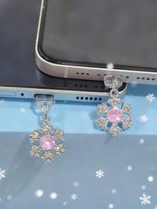 水钻雪花镶嵌粉色和蓝色雪花手机防尘塞吊坠，情侣礼物，适用于 Apple/Type-C - 彩色 - 查看 3
