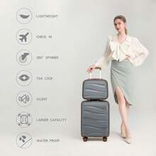 Trolley rigido in polipropilene 14" 20" 24" 28" con serratura TSA e ruote girevoli, valigia singola, set 3/4 pezzi disponibile, bagaglio viaggio vacanze, lavoro e gite familiari - Grigio - Visualizzare 3