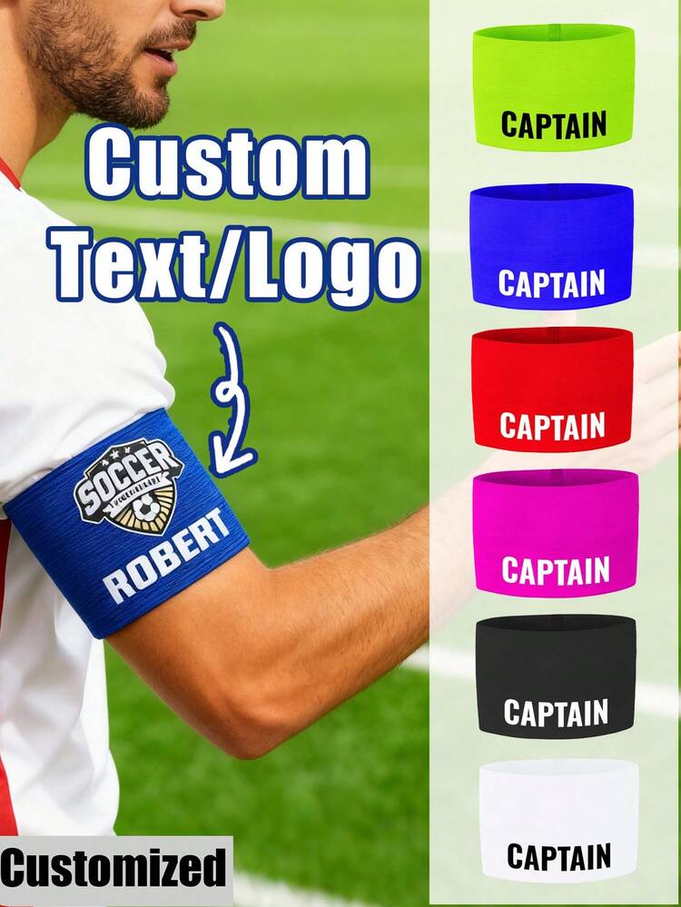 Brassard De Capitaine De Foot Personnalisé – Logo Et Texte, Antidérapant, élastique, Pour Adultes Et Jeunes (bleu)