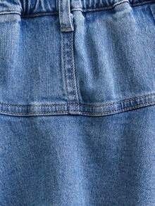 Young Girl Summer Versatile Pocket Ruffle Hem Denim Mini Skirt - Blue - View 6