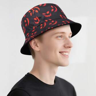 Ueasy 万圣节男女款渔夫帽时尚太阳帽，趣味节日装饰渔夫帽，可打包沙滩帽，可打包户外渔夫帽，适合日常穿着，四季皆宜，适合徒步旅行和钓鱼等夏季户外活动