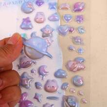 4张卡通3D立体漂浮趣味贴纸，立体浮雕贴纸，高颜值防水贴，可爱装饰，适用于DIY手工，笔记本装饰，手机配件，剪贴簿材料，文具美化，日记标记