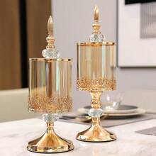 Rose Candy Jar Set, Vintage Glass Storage Jar With Lid, Perfect For Living Room Decoration, Coffee Table Decoration And Desktop Display, European Style Home Storage Jar Two-Piece Gift, Beautiful Home Decoration For Desserts And Cake Stands, Perfect Choice For Halloween Or Christmas Decoration. - Gold - View 7
