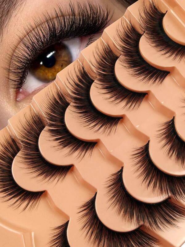 7 Pairs Fake Lashes Foxy Cat Eye Anime Style Fluffy Volume Faux Mink Eyelashes Cat Eye Long Curly Cosplay Volumized Lashes Extension Strip False Eyelashes Strip Lashes,Lashes,Eyelashes,Fake Lashes