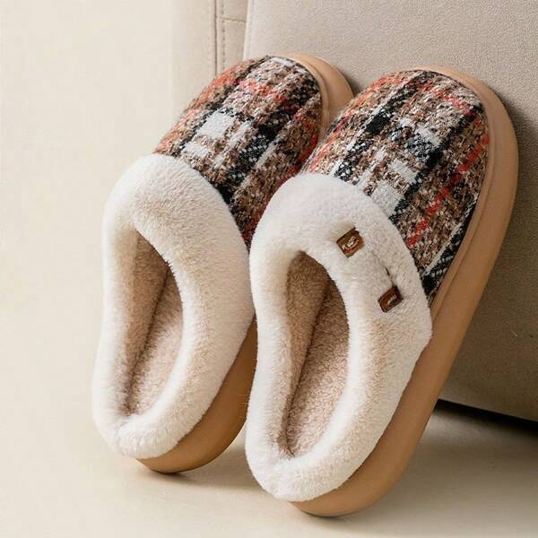 Pantuflas térmicas posparto para mujeres, pantuflas de interior para el hogar con suela gruesa y cálida de felpa, pantuflas para parejas para hombres, otoño/invierno