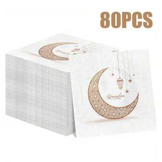 80/40/20 件 13 * 13 英寸斋月主题新月星图案一次性餐巾，用于开斋节庆祝活动、宴会、家庭聚会、朋友聚餐和清真用餐期间的餐厅装饰