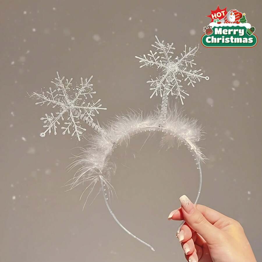 优雅白色雪花发箍，女士款 - 节日圣诞发饰，完美适用于派对和拍照，圣诞装饰，家居圣诞礼物，圣诞装饰品 - 雪花頭帶 - 查看 1