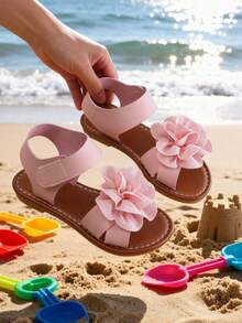 Giày sandal đế bệt mũi tròn mùa hè cho bé gái, giày phù dâu, giày đi học cho bé gái, giày thiếu nữ. Họa tiết hoa xinh đẹp, thích hợp cho giải trí tại nhà, kỳ nghỉ ở bãi biển, mua sắm ngoài trời. - Hồng - Xem 7
