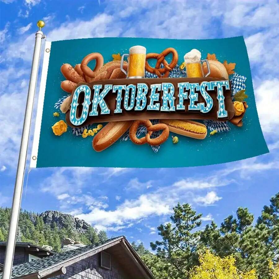 1pc Oktoberfest 3x5ft Flag - Vibrant Munich Beer Festival Design With Oktoberfest Symbols, Durable Polyester, Double-Sided Outdoor Hanging Decoration, No Electricity Needed, Beer Accessories - 3X5ft/90x150cm - Xem 1