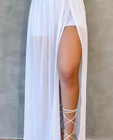 SAIA DE TULE BRANCA COM FENDA E SHORTS ANO NOVO PRAIANA CINTURA ALTA - Transparente - Visão 4