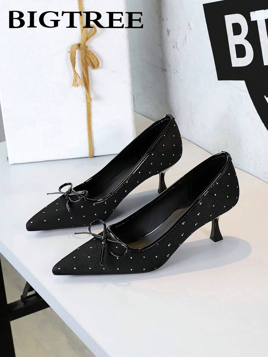 Giày cao gót mũi nhọn thắt nơ thời trang, giày dự tiệc gót trung gợi cảm dành cho nữ