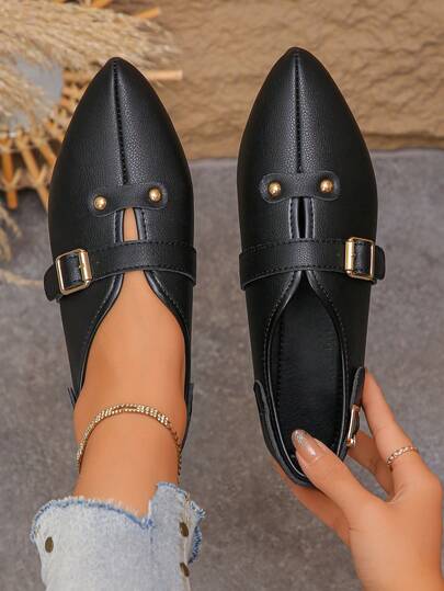 Plusstorlek 35-45 Nya mode söta spetsiga platta skor, casual slip-on lätta bekväma halkfria låga vamp damskor, slumpmässigt mönster