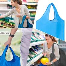 A Reusable Solid-Color Shopping Bag, Large-Capacity Foldable Shopping Bag, Convenient Hand-Carry Waterproof Storage Bag, Perfect For Supermarket Groceries, Shopping, And Travel (Bag Opening Varies Randomly) - Multicolor - View 4