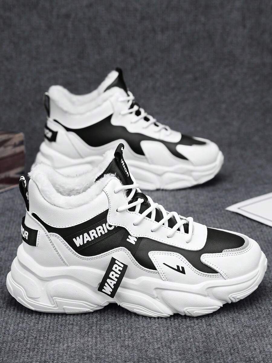 1 Pair WARRIOR Men's Thick Sole Snow Sports Shoes, Lace-Up Soft Bottom Casual Shoes, Low-Top Outdoor Flat Shoes, Suitable For Spring/Autumn Commuting, Student Graduation Photos, Low-Top Leather Sports Skateboard Shoes - White - View 1