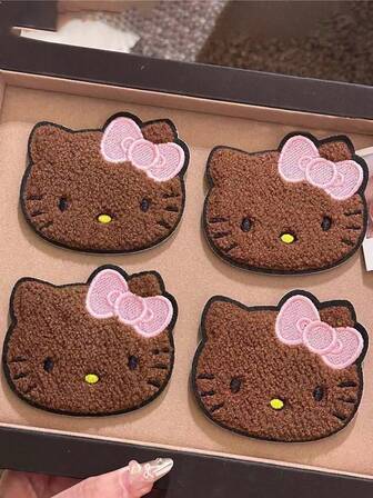 Sanrio 三丽鸥4包棕色卡通图案Hello Kitty魔法贴纸甜美女孩刘海发夹适合女孩日常，美发造型套装，美发工具套装