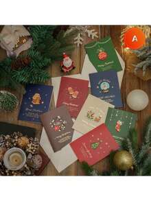 1/8pcs Christmas Handwritten Greeting Cards, Vintage Christmas Eve Gift Cards, Holiday Blessing Cards
