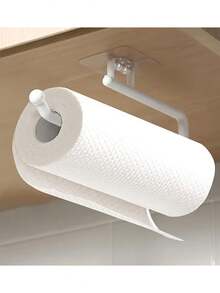 1个塑料壁挂式厨房纸巾架 - 也可作卫生纸架、保鲜膜收纳架、抹布整理架 - 节省空间的浴室配件