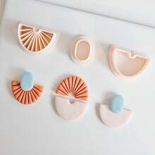 BOHO Fan Shape Polymer Clay Cutters For Earrings And Soft Pottery Cutters Geometric & Striped Patterns, High-Precision Plastic Jewelry Making Tools For Earrings, Pendants, DIY Crafts - Beige - View 2