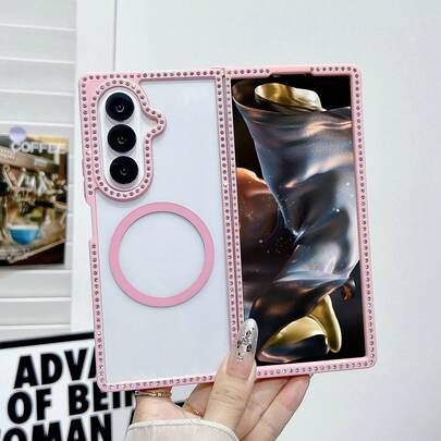 1pc DoubleSided Rhinestone Transparent Magnetic Folding Phone Case Compatible With Samsung Galaxy Z Fold 7 Galaxy Z Fold6 Galaxy Z Fold5 Galaxy Z